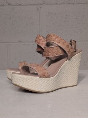 Stuart Weitzman Braided Leather Strappy Platform Wedge Sandal Size 8, Resortwear